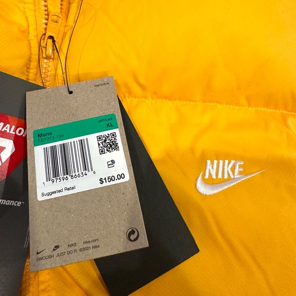 Nike Primaloft Yellow Puffer Synthetic Fill Sports Vest Men Size XL New Tag $150 - Picture 3 of 10